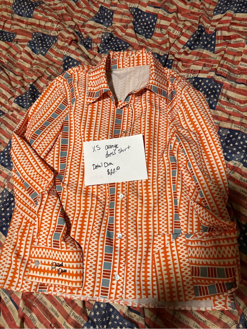 Orange Patterned Men's Dress Shirt Jacket